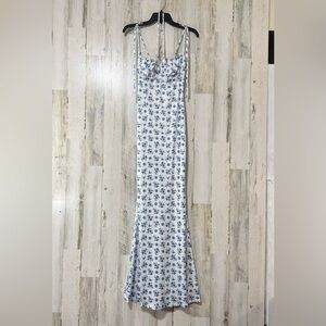TikTok Dress 2023 Floral Maxi Dress in Blue and White